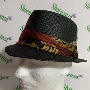 Vintage Goorin Bros. 1333 Minna Seaworthy Fedora Hat Cap Straw Feather Black L